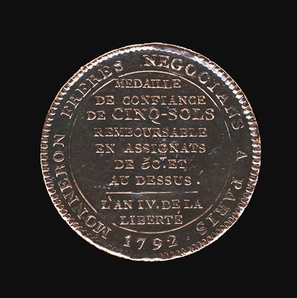 Referenz: monneron-de-5-sols-1792-vivre-libres-ou-mourir-14-juillet-1790-monnaie-de-confiance