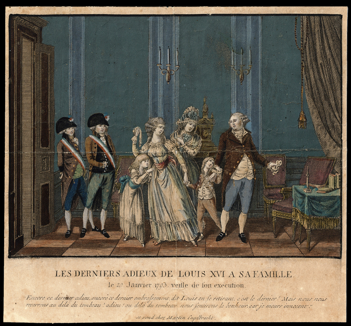 Referenz: illustration-antique-coloree-a-la-main-les-derniers-adieux-du-roi-louis-xvi-a-sa-famille