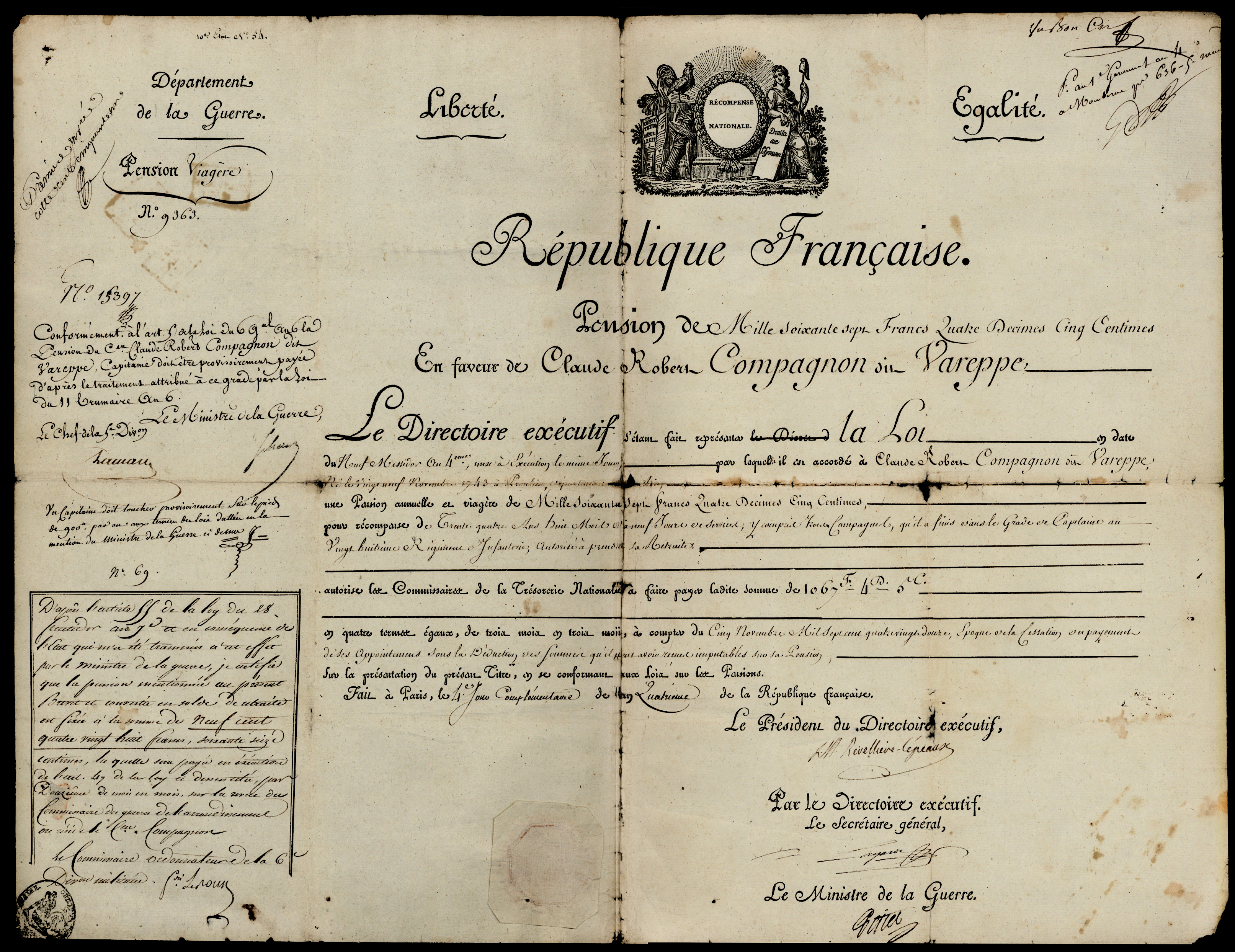 Referenz: revelliere-lepeaux-louis-m-de-la-secr-gen-du-directoire-petiet-c-ministre-de-la-guerre