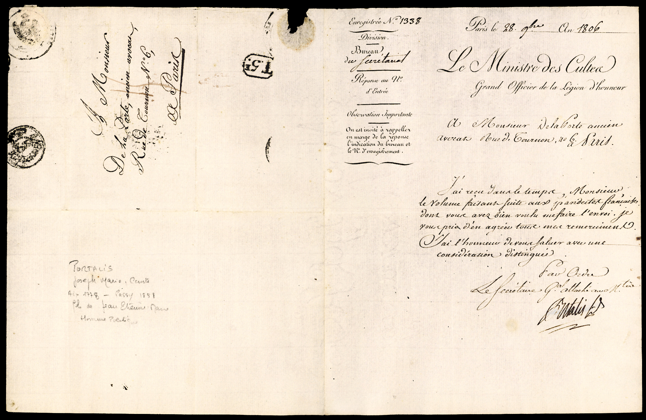 Referenz: portalis-joseph-marie-ministre-des-cultes-par-interim-en-1807-fils-du-ministre-jean-etienne-p