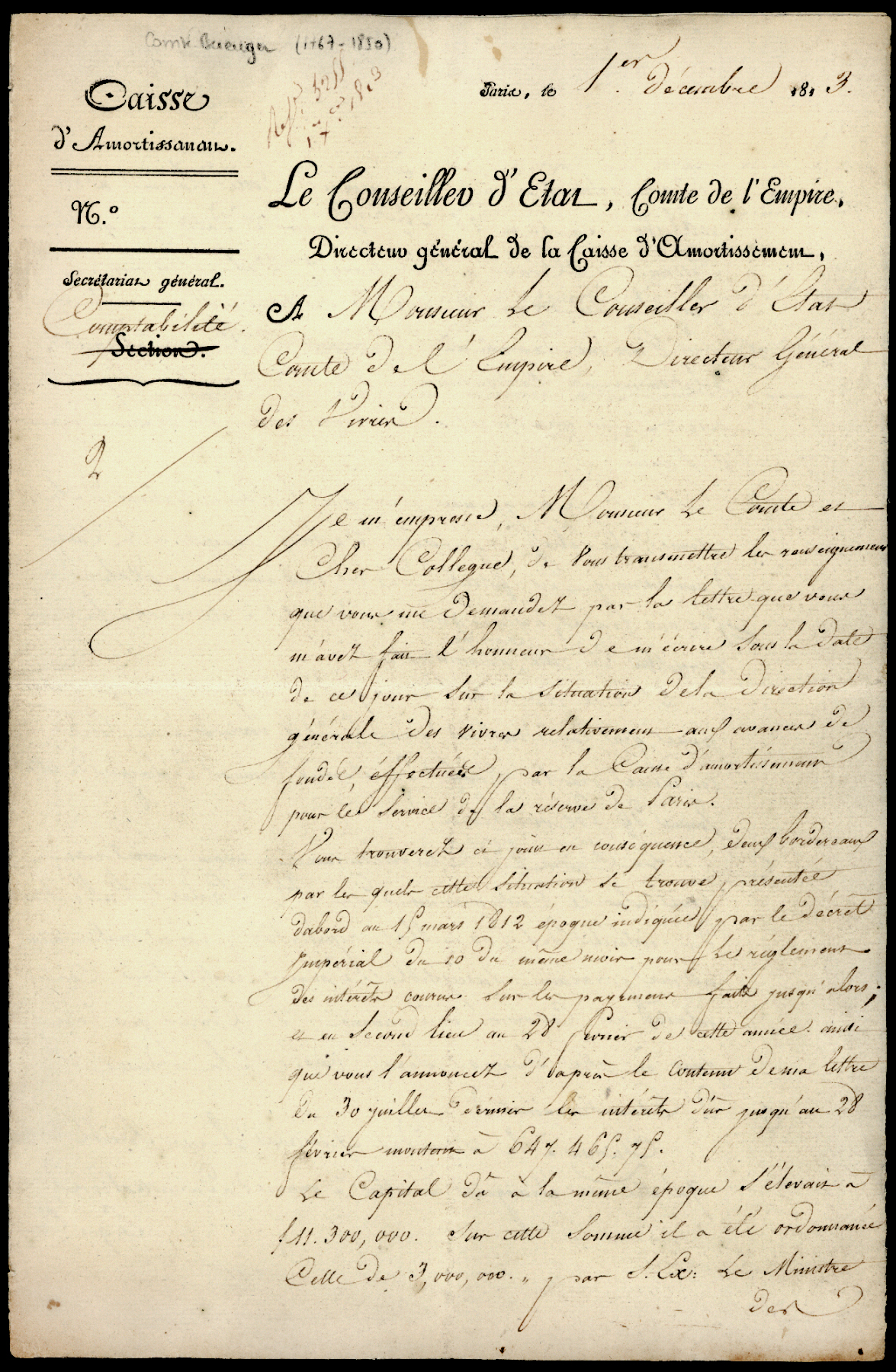 Referenz: berenger-jean-conseiller-d-etat-comte-directeur-general-de-la-caisse-d-amortissement