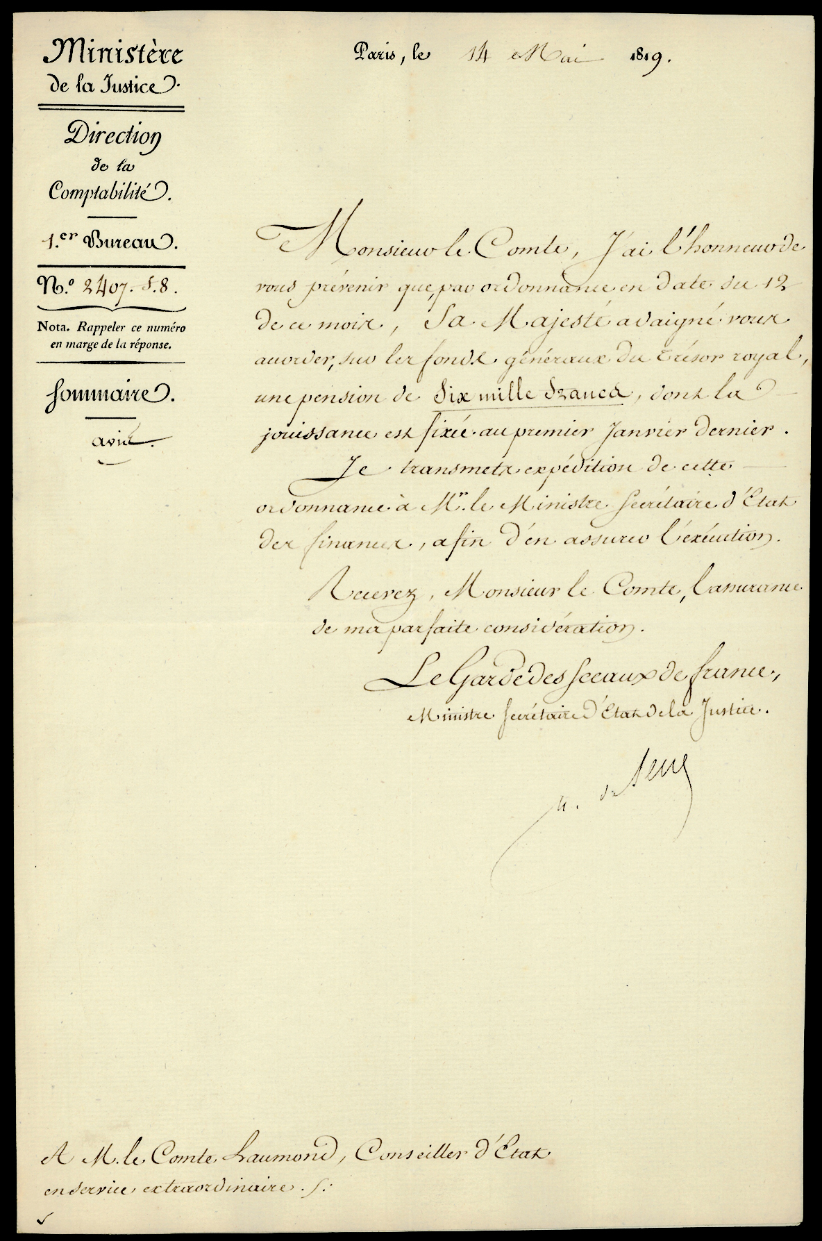 Referenz: serre-hercule-pierre-de-comte-ministre-d-etat-de-la-justice-1818-21