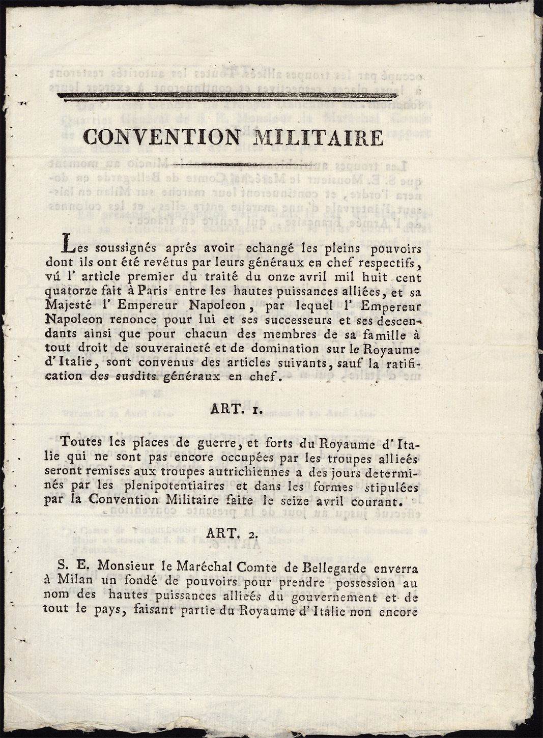 Referenz: convention-militaire-kapitulation-napoleons-i-die-entflechtung-der-truppen-der-alliierten-und-der-franzosen-in-italien-wird
