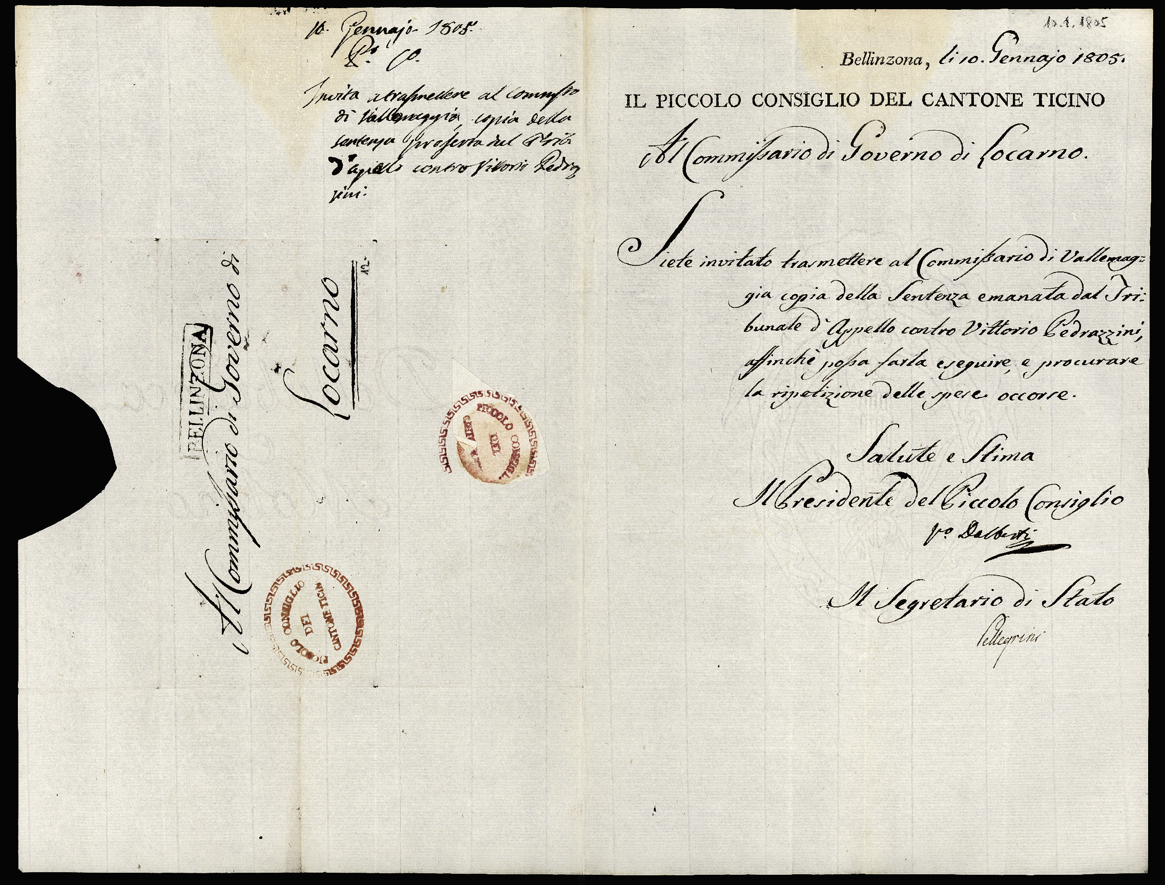 Referenz: dalberti-vinzenzo-prasident-des-kl-raths-kt-tessin-pellegrini-annibale-staatsschreiber